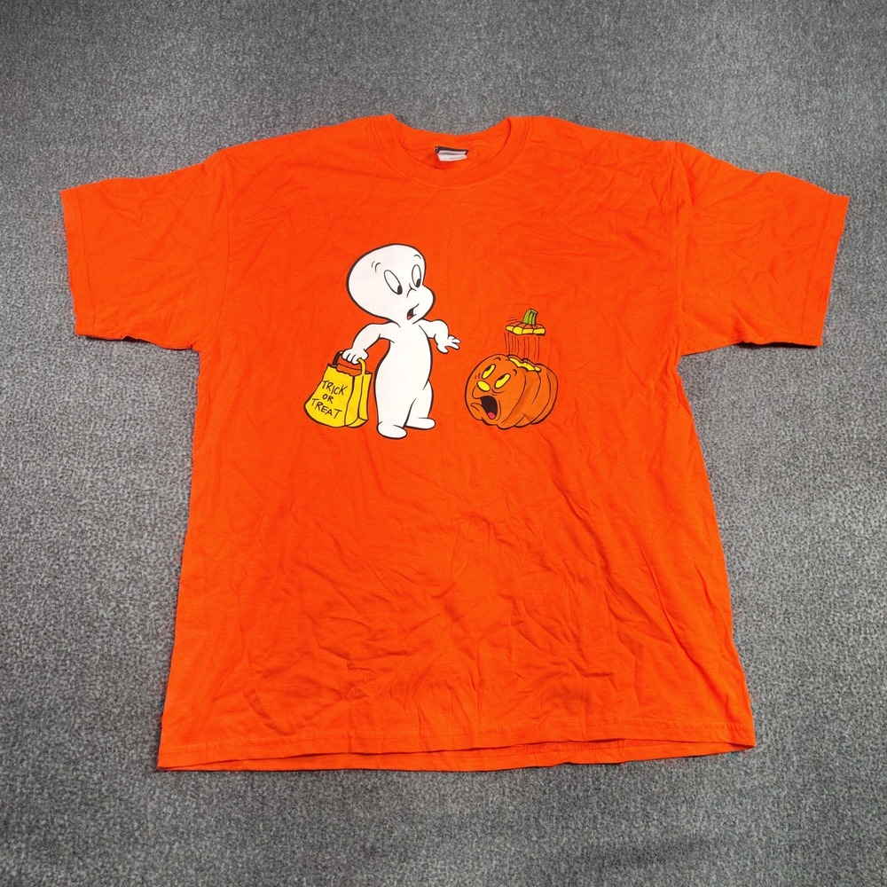 Casper Graphic T-Shirt Mens XL Orange Halloween Trick or Treat y2k Ghost